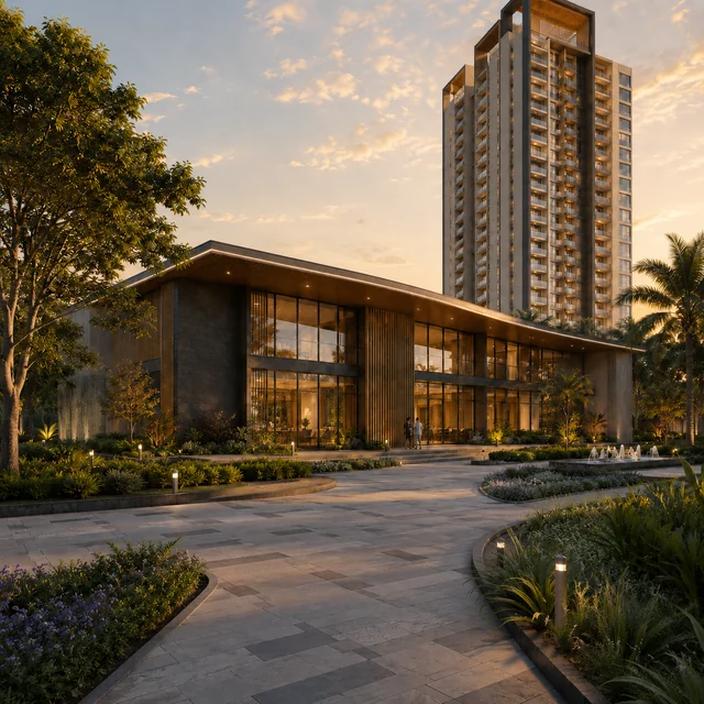 Arvind Sarjapur Road 15,000 sqft clubhouse exterior - central amenity precinct