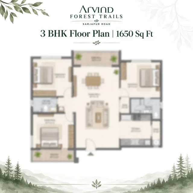 Arvind Sarjapur Road 3 BHK Standard floor plan - 1,650 sqft saleable